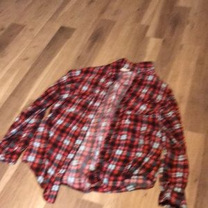 Red plaid long sleeve button up kids large
